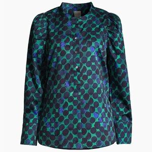 NIC+ZOE Teal and Navy Polka Dot Blouse